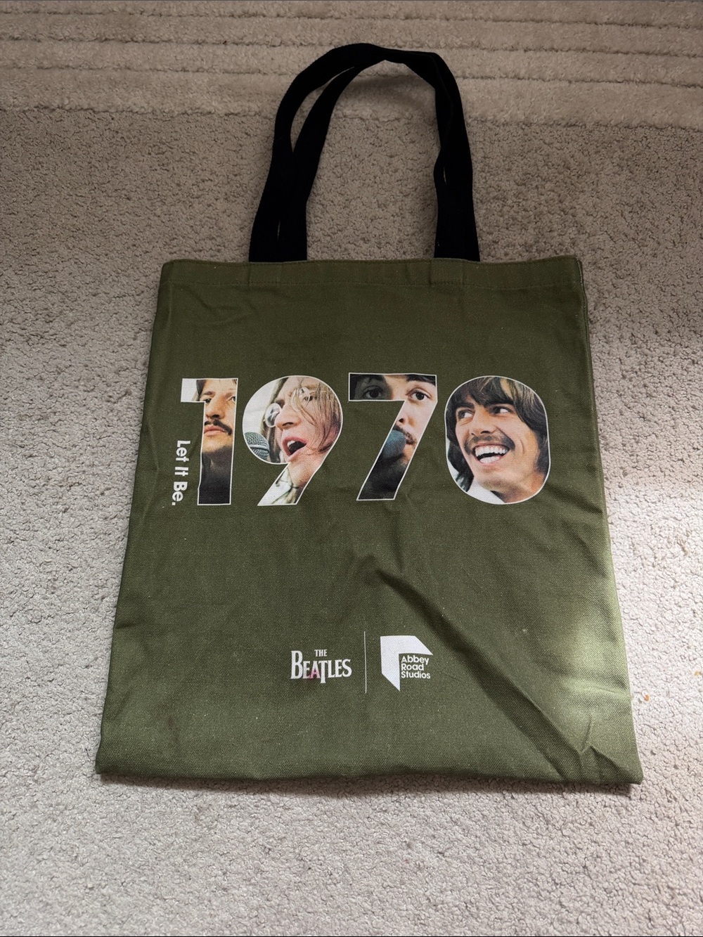 The Beatles Olive Green 1970 Graphic Messenger Bag with Black Straps
